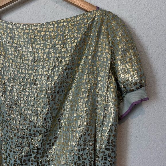 Louis Vuitton Gold Purple Metallic Jacquard Button-Back Top Women's Size 38 US 6 - Picture 3 of 8